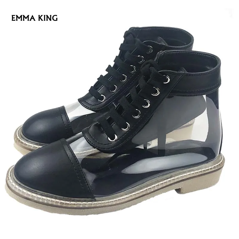

Botines Mujer 2019 England Transparent PVC Ankle Boots Women Platform Boots Fashion Botas mujer Autumn New zapatos mujer