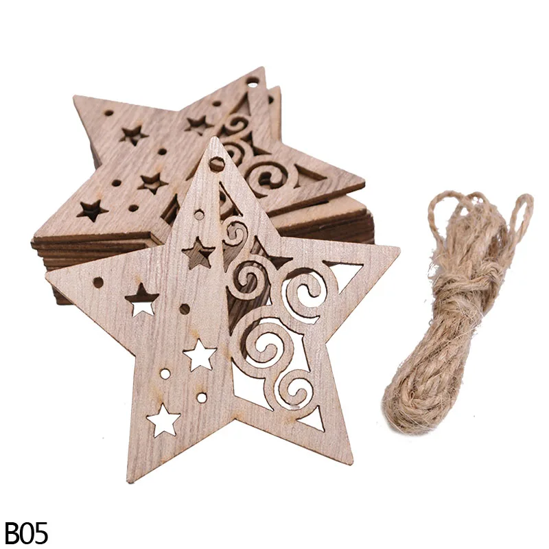 B05 10 шт./лот, деревянная подвеска в виде ангела, снеговика, звезды, сердца, рождественские украшения, Рождественская елка, подвесной декор, подарок на год, домашнее ремесло - Цвет: B05