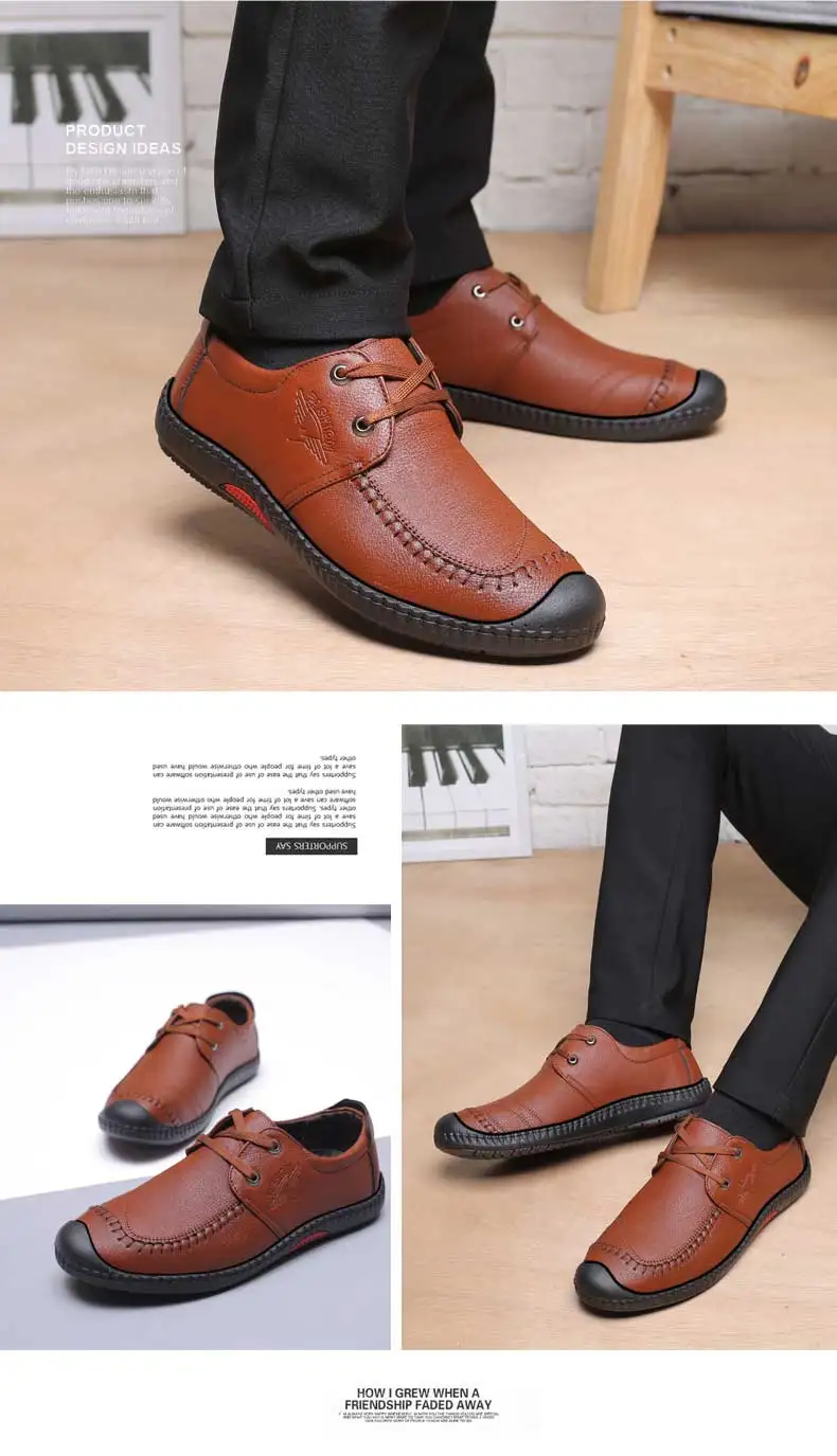 Mens Leather loafers boat shoes None-Slip Lace-up comfortable outdoor sports shoes spring autumn ankle boots (14)