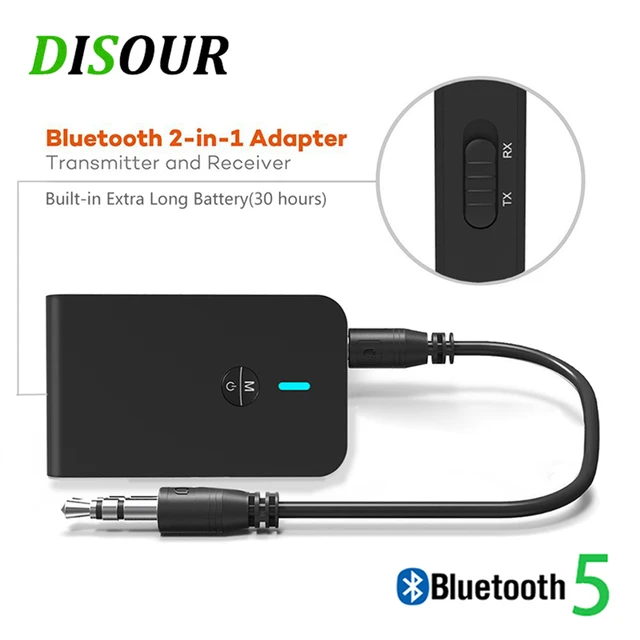 Bluetooth 5.0 Transmitter Receiver,Bluetooth Transmitter for TV,DISOUR with  LCD Display 3-in-1 3.5MM AUX Jack Stereo USB Adapter Wireless Dongle for