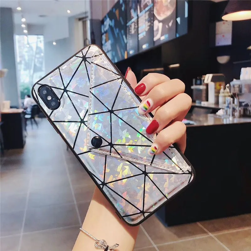 Для iPhone XS MAX XR XS Роскошная Лазерная квадратная скобка ремешок с бриллиантами чехлы для телефонов iPhone 7 8 6s Plus 10X чехол Capa Funda