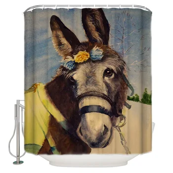 

Animal Painting Donkey Shower Curtain Waterproof Curtains Polyester Bath Curtain Bathroom Decor 12 Hooks