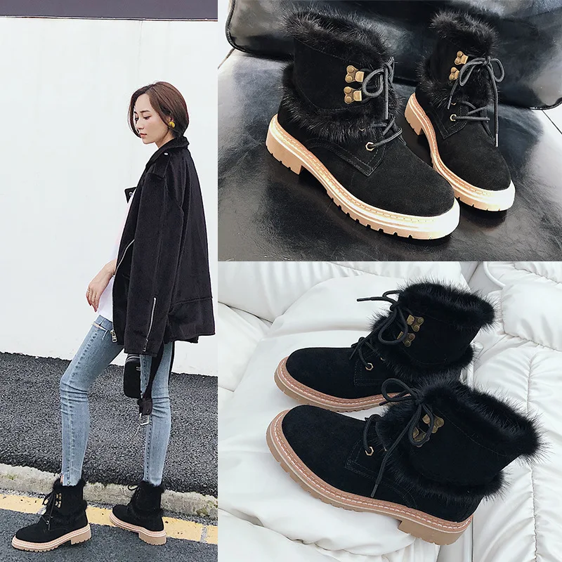 Botas mujer/; Повседневная Теплая обувь; женские Ботинки martin; модные брендовые женские ботинки из натуральной кожи с мехом; черные ботинки с перекрестной шнуровкой