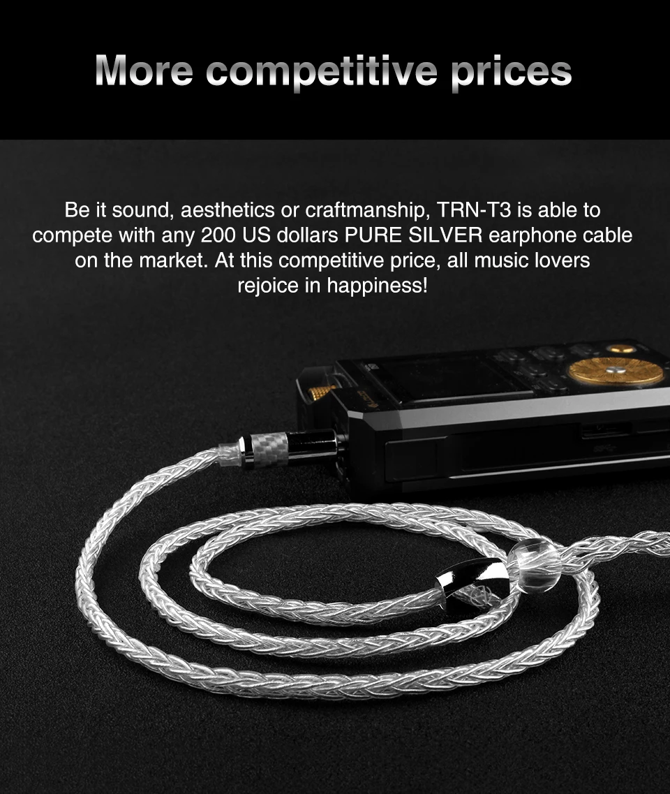 Новейший TRN T3 из чистого серебра кабель 8 жильный кабель плетеный кабель 3,5/2,5 мм разъем MMCX/2Pin разъем для лампа указателя V90 BA5 ST1 V80 \ T3 \ P1