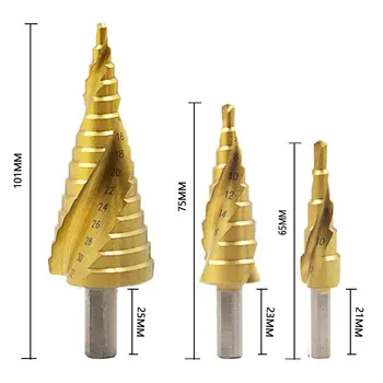 

3pcs 4-12/20/32mm Metric HSS Steel Cone Drill Bit Set Spiral Flute Pagoda Shape Hole Cutter HSS Steel Step Sharpening