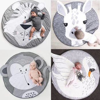 Alfombra de juego con dibujos de animales para bebé, manta para gatear para recién nacido, de algodón, redonda, para decoración para dormitorio infantil