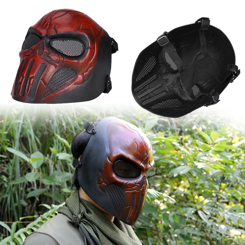 

Mask Protector Skull Mesh Full Protection Red TPR+EVA Military Tactical Scary Halloween Party Dress-Up Outdoor Equipment