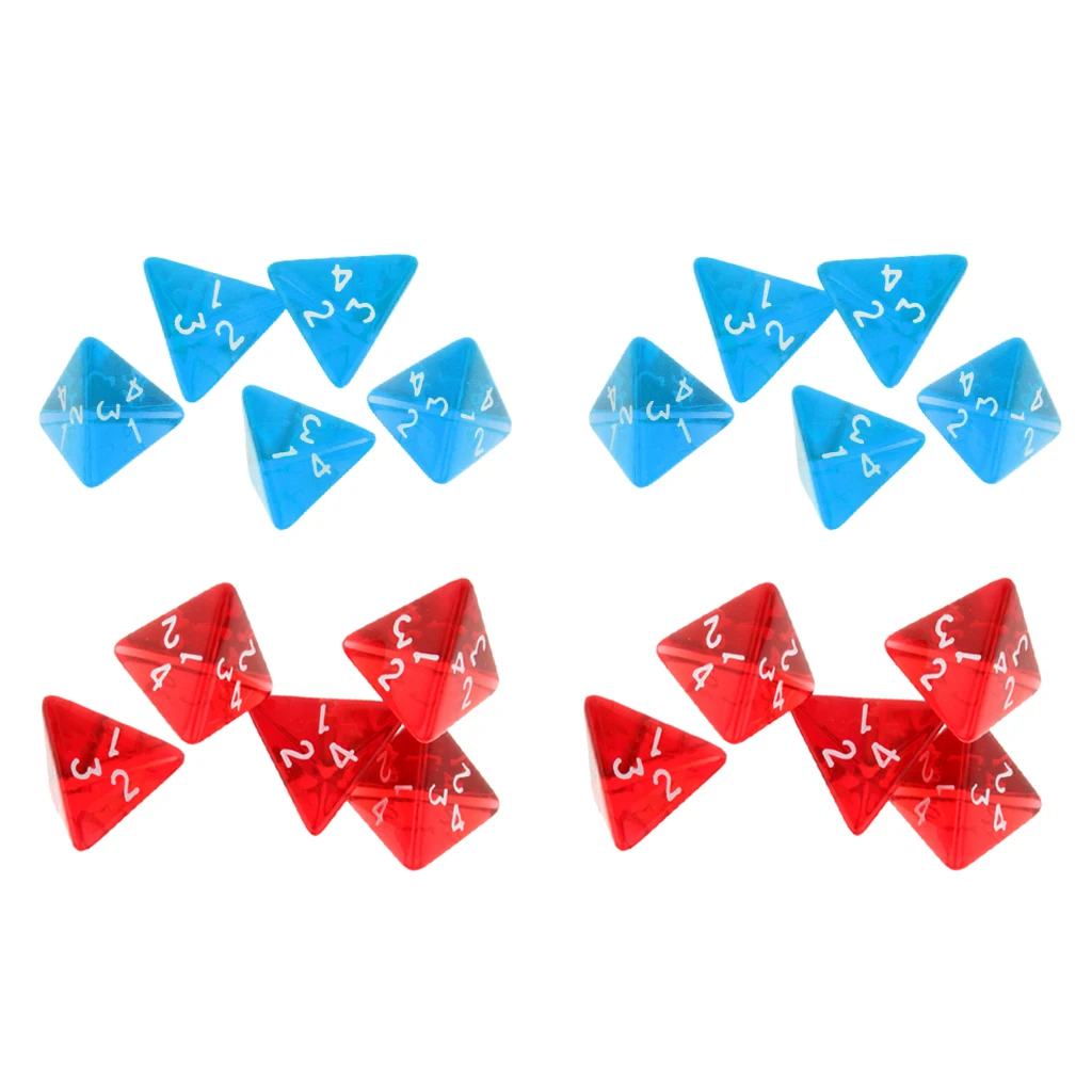 Pack Of 20 Acrylic Multi-Sided Dice D4 D&D RPG Cup Game Polyhedral Dice Set Blue Red