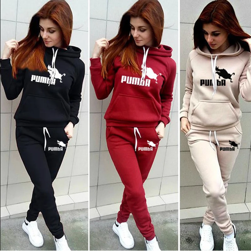 Autumn Winter 2 Piece Set Jogging Women Hoodies Pants Printed Sportswear Suits Thicken Warm Ladies Girls Hoodie Sets Tracksuits