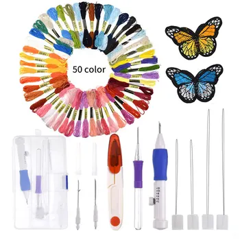 

62 Pcs/Set DIY Magic Patterns Punch Needle Kit Craft Tool Russian Embroidery Pen Set Threads For Sewing Knitting DIY Threaders
