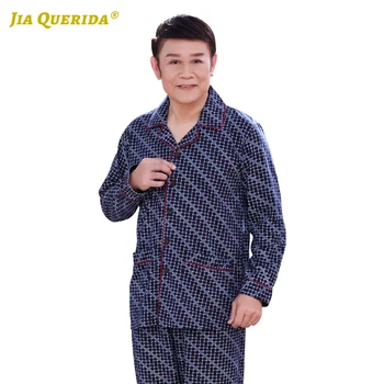 

Fashion Casual Style Cotton Pajamas Set Homesuit Homeclothes Turn Down Collar Men Long Sleeve Long Pants 4XL Father's Sleepwear