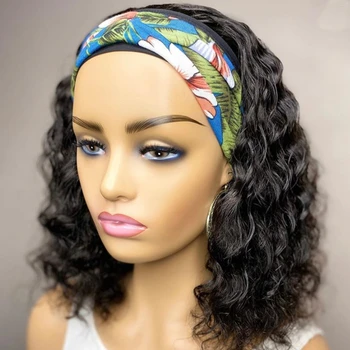 Afro Kinky Curly Short Bob Wigs Headband Wigs for Black Women 180% Water Wave Synthetic Hair Wigs 1