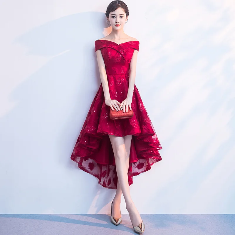 Bridesmaid dress lace red dress banquet dress cheongsam modern sexy slim temperament elegant new dress chinese dress girl