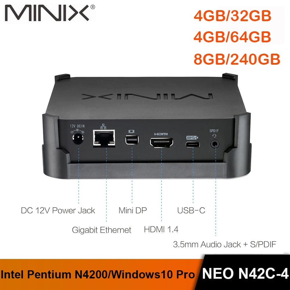 Оригинальный Новый MINIX NEO N42C-4 MINI PC официальный Windows 10 Pro 64-bit Мини PC 4G/32G гигабит Wi-Fi USB 3,0 Pentium N4200 MINI PC
