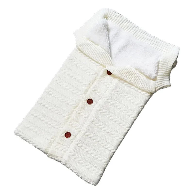 Белый Зимние теплые спальные мешки для новорожденных; вязаная Пеленка на пуговицах для младенцев; пеленка для коляски; одеяло для малышей; спальные мешки - Цвет: Белый