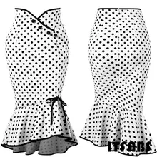 Элегантная Женская эластичная юбка с высокой талией, Ретро стиль, плиссированная юбка с оборками, длинная юбка-труба в горошек, модный вечерний Сарафан