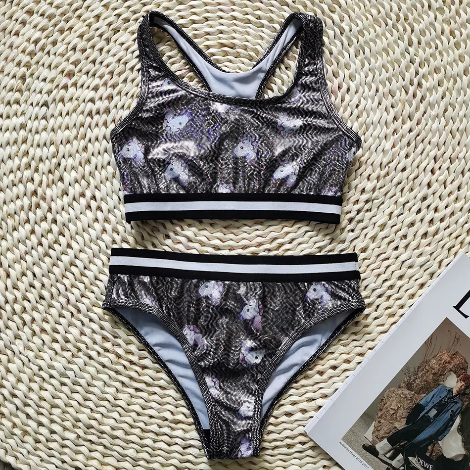 

Shiny Unicorn Girls Swimsuit Kids 7-14 Years Teenager Bikini Set Sport Raceback Two Piece Children's Swimwear Bathing Suit 2023