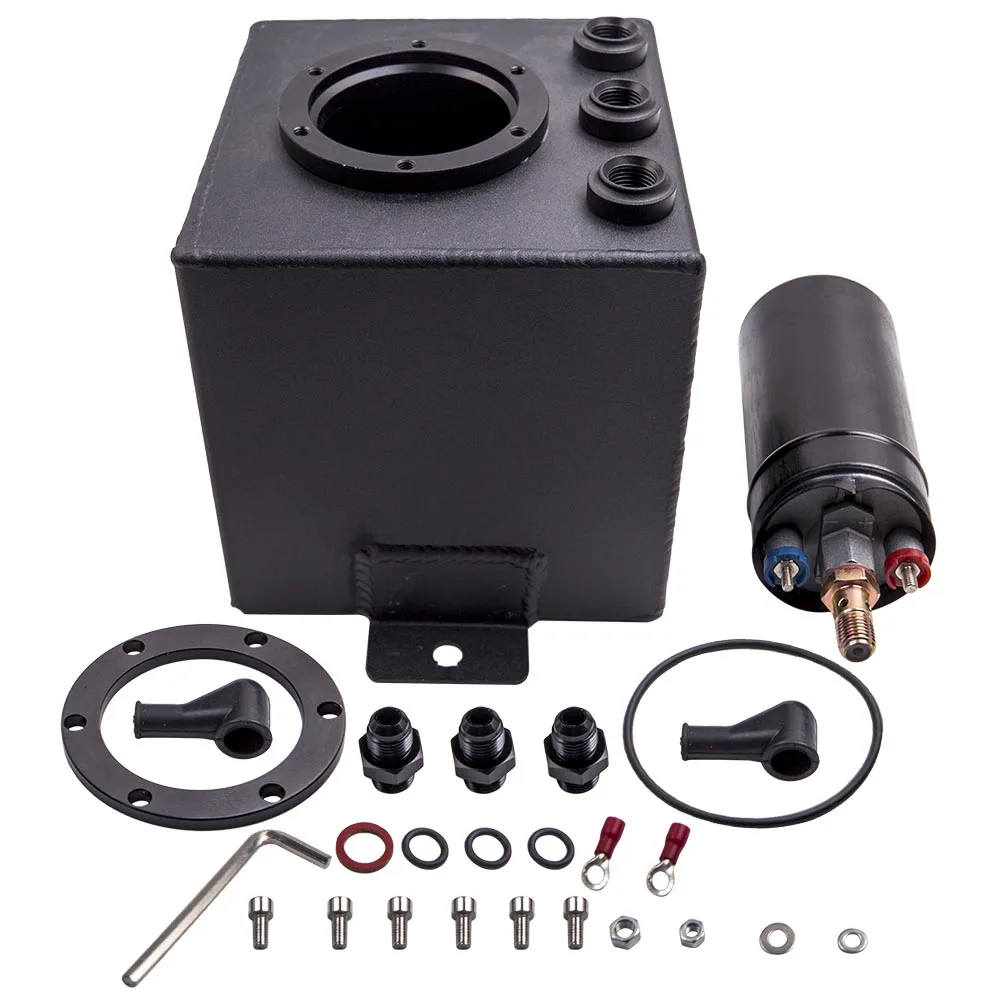 2L Black Aluminum Fuel Surge Pot Tank AN6 With External High Flow 044