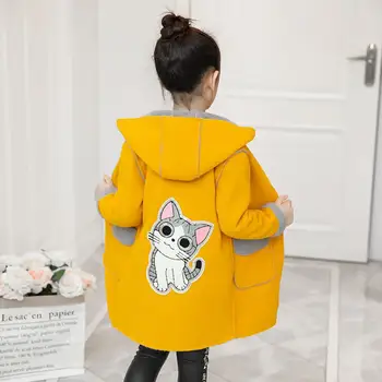 

Kuulee Children Girl Clothes Jacket Junior Cartoon Kitty Medium Hoodie Woolen Overcoat