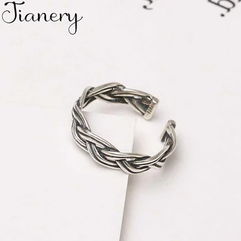 

JIANERY Trendy 925 Sterling Silver Twist Rings For Women Bridal Wedding Engagement Jewelry Large Opening Antique Rings