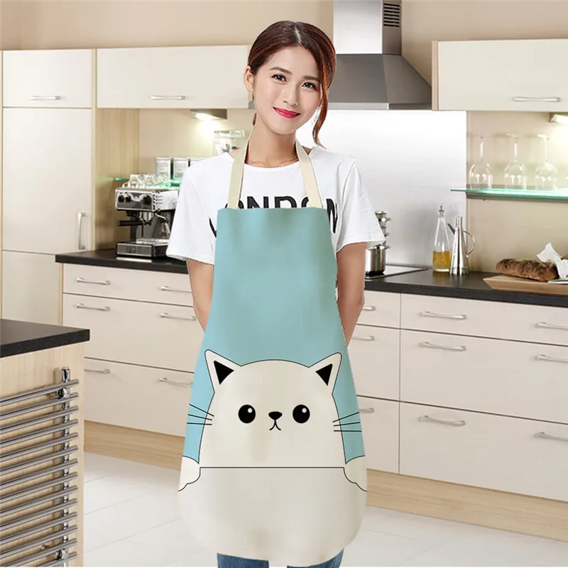 Black White Cat Printed Kitchen Aprons for Women Home Cooking Baking Waist Bib Cotton Linen Pinafore Aprons 66x47cm 47x38cm