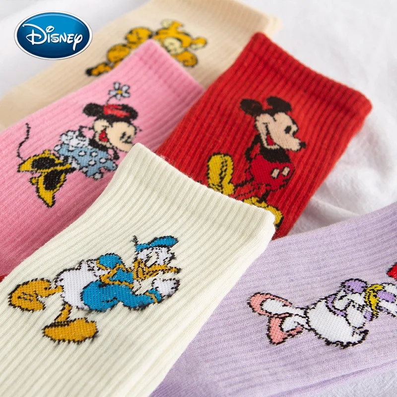 Kids Socks Girl cartoon Disney solid color Mickey Minnie Dais Donald Duck cotton sweat-absorbent tube socks sports socks