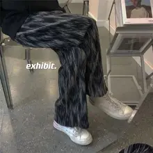 Autumn winter tie-dye pants for women men wide-leg plus velvet trousers high-waist loose straight-leg casual pants all-match