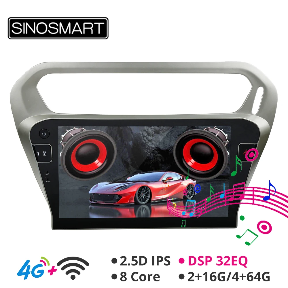 Sinosmart 2.5D ips/QLED экран Android 8,1 автомобильный радиоприемник с навигацией GPS для peugeot 301 2013