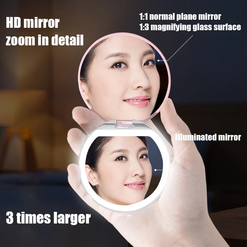 Новый мини портативное зеркало для макияжа с светодиодный компактный штатив для освещения для ручной подсветкой складной круглый модные