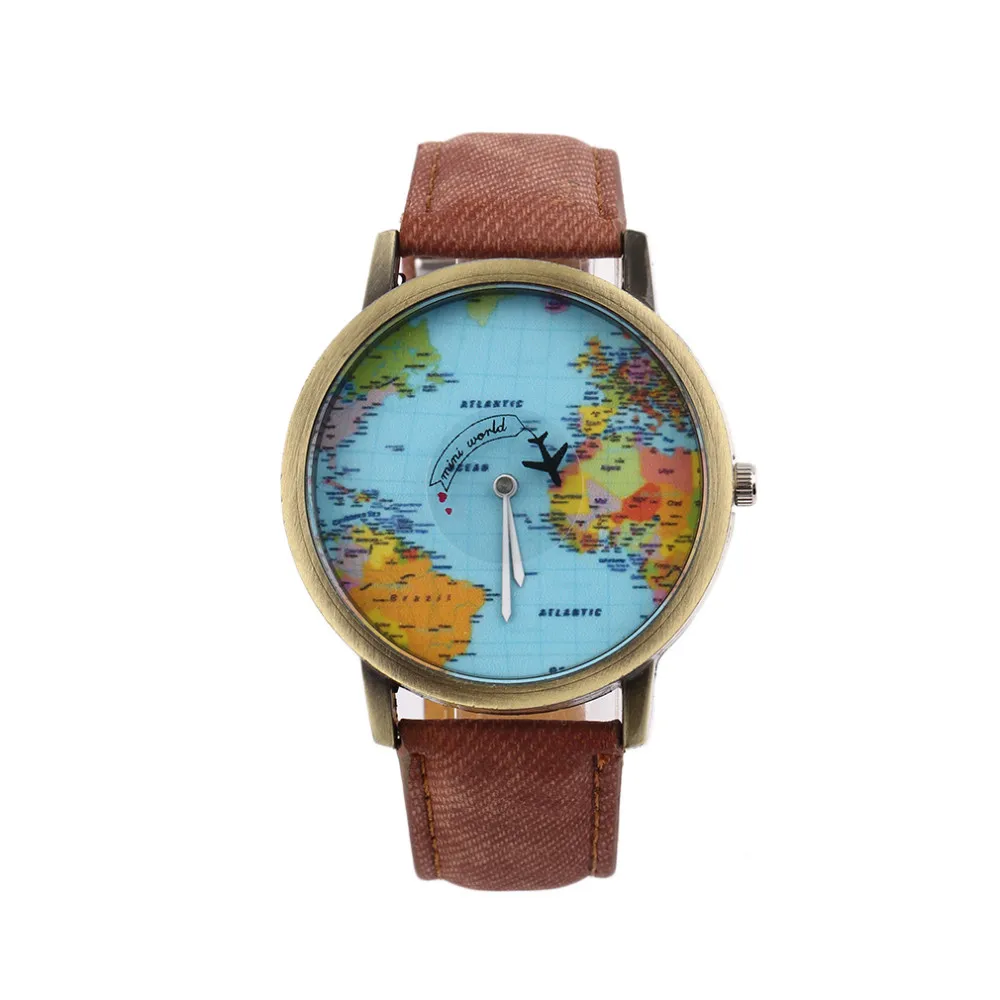 Fashion Global Travel By Plane Map Men Women Watches Casual Denim Quartz Watch Casual Sports Watches for Men relogio feminino
