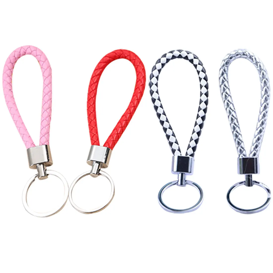 

leather rope keychain Creative hand-woven Fashion Handmade Leather Rope Woven Keychain Metal key rings Men Women
