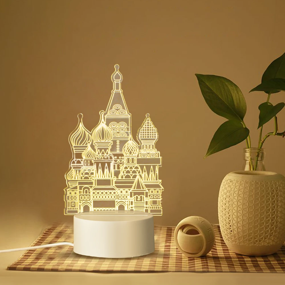 

3D Castle LED Night Light 3W Warm White Desk Lamp USB Rechargeable Mini Portable Reading Bedroom Lamp Table Lantern BUY 1 GET 2