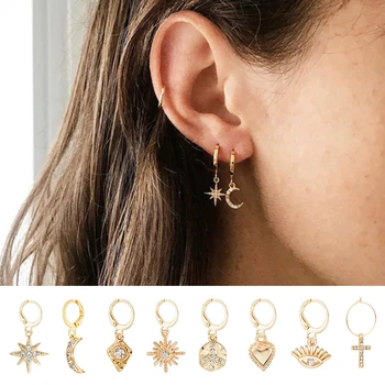 

Luokey Star Moon Small Hoop Earrings For Women Gold Heart Cross Huggie Earrings Delicate Rhinestone Pendientes Jewelry Wholesale