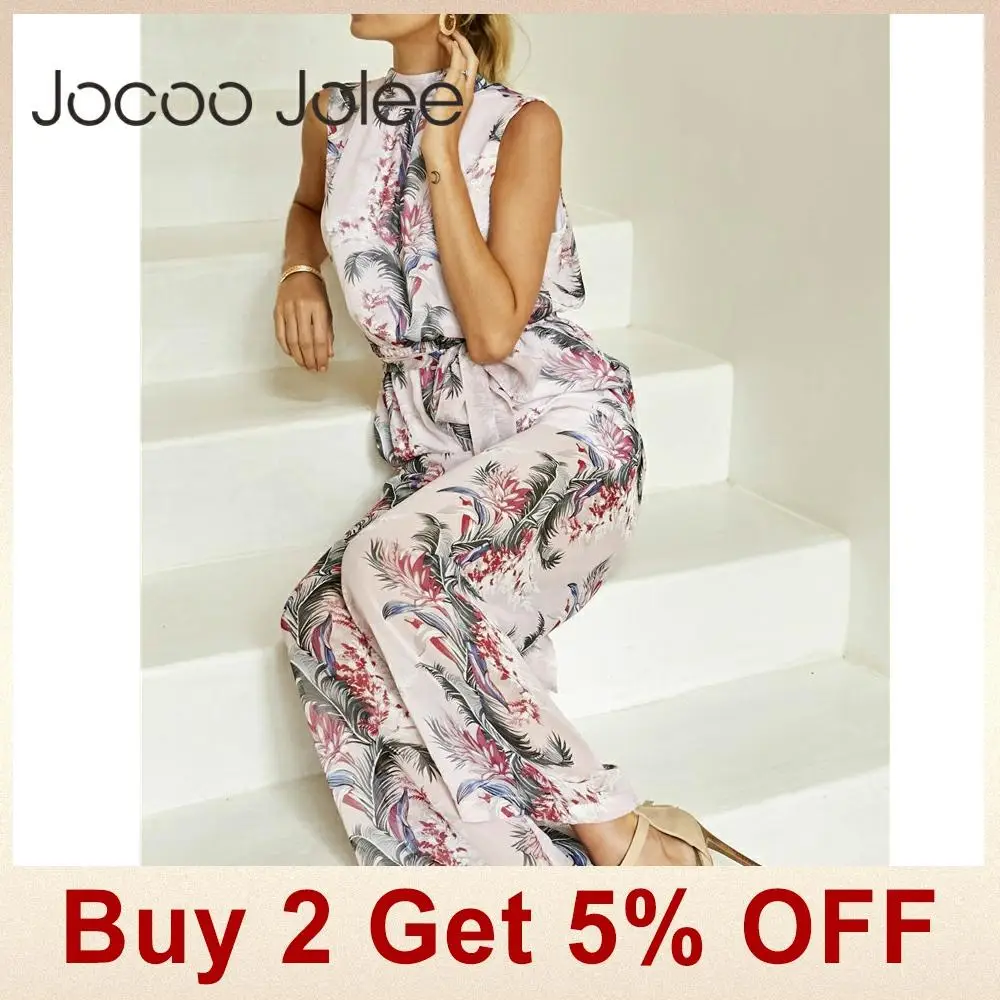 Jocoo Jolee, цветочный принт, женский свободный комбинезон, шифон, сексуальный, открытая спина, женские длинные штаны, летняя пляжная одежда, Новинка