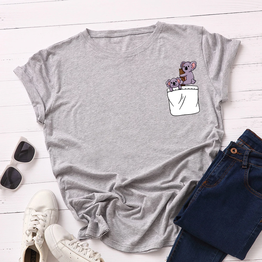 JFUNCY Plus Size S-5XL Women T-shirts Female Short Sleeve Tee Tops Pocket Print Woman Casual Tshirt 2020 Summer Cotton T Shirt