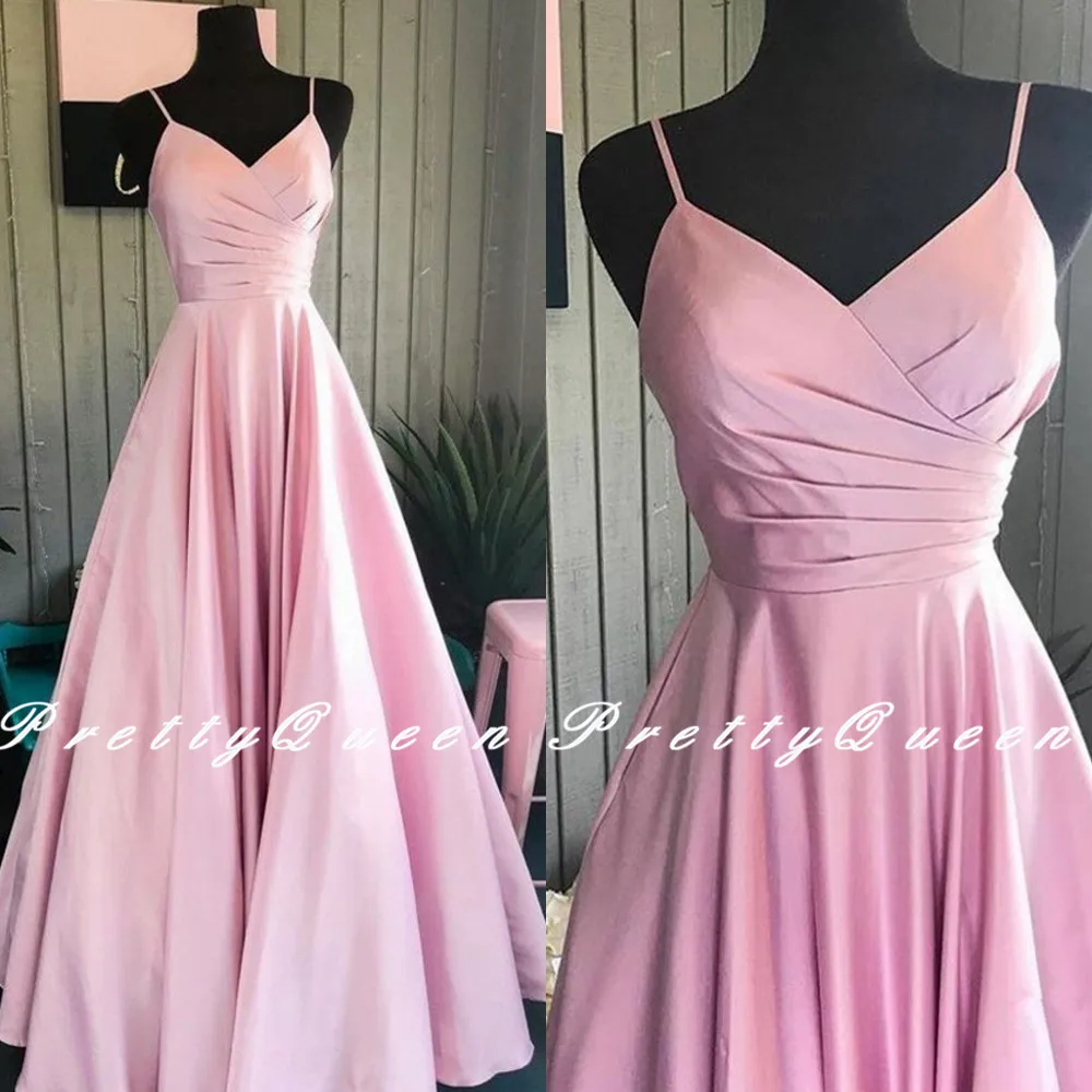 

Pink Bridesmaid Dresses A Line Long 2020 Pleat Spaghetti Sweetheart Wedding Party Dress For Women Robe Demoiselle D'honneur