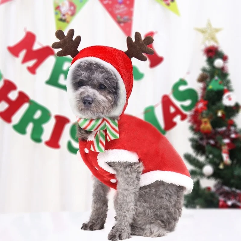 New Pet Christmas Clothes Winter Warm Hooded Small Dog Cat Pet Clothes Fleece Dog Coat Christmas