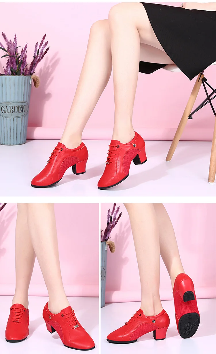 Women's Genuine Leather Latin dance shoes Ballroom dancing shoes classic Lady square dance shoe