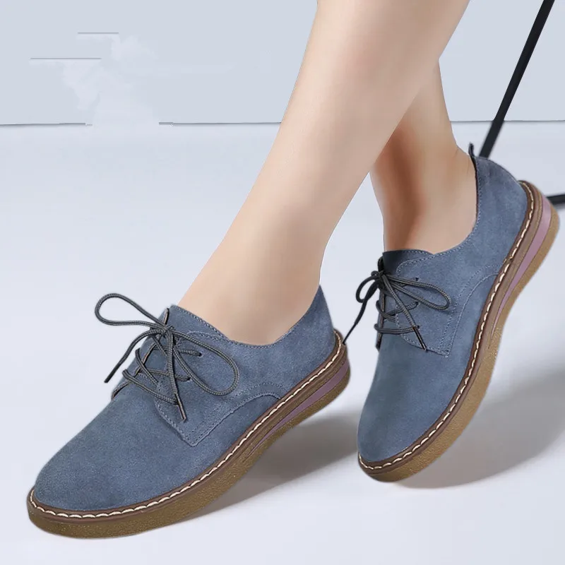 Zapatos con cordones de ante y cuero para mujer, mocasines planos de punta  redonda, verano, 2020|round toe flats|shoes flatsround toe - AliExpress