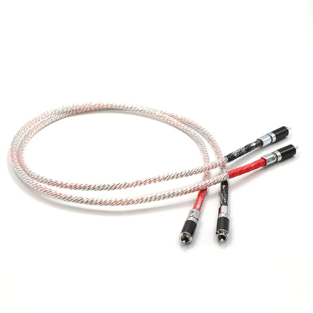 Banhado a Áudio Cabo de Interconexão com Fibra de Carbono Par de Alta Qualidade Nordost Valhalla Prata Rca Plug Conector 7n