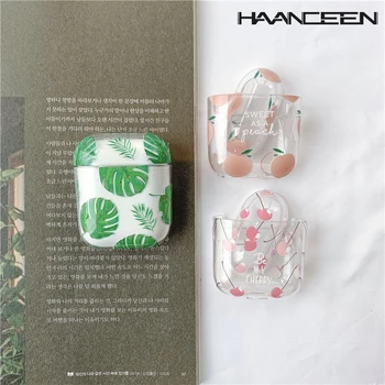 

Clear Hard PC Cartoon Case for Airpods Headphone Accessories Cute Fruit Peach Bluetooth Earphone Cover Coque