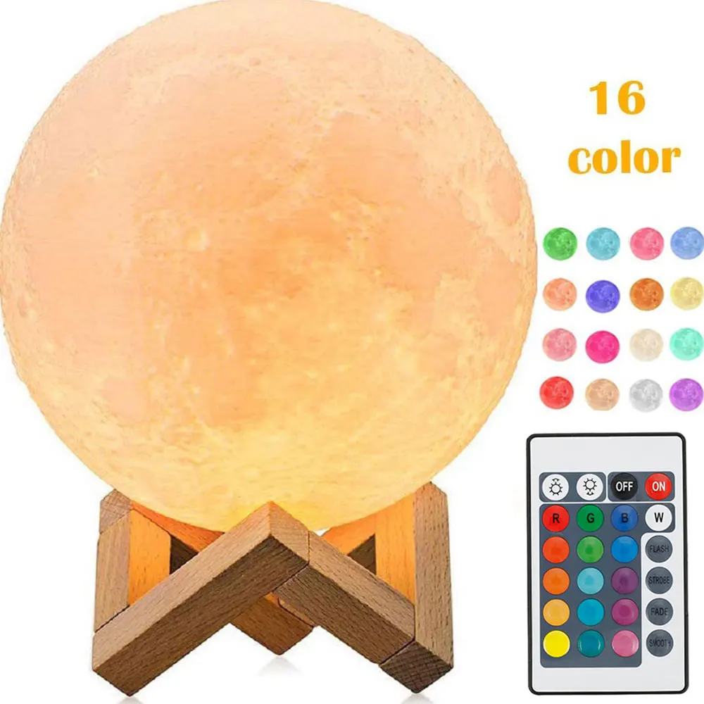 

LED Night Light Moon Lamp 3D Print Night Light Rechargeable Control lamp lights 16 Colors Change Remote LED moon light gift