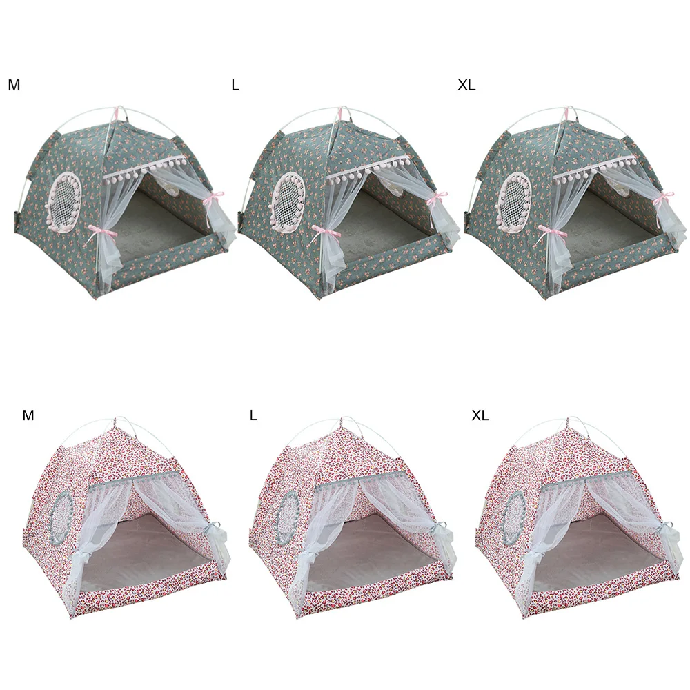 Portable Foldable Pet Dog Tent House Breathable Print Pet Cat House With Net Outdoor Indoor Mesh Cat Small Dog Tent House