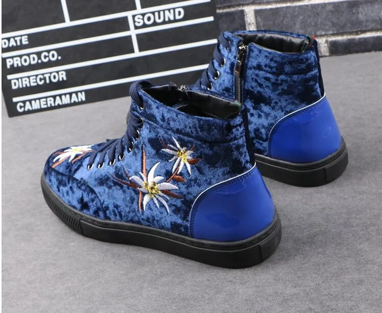 New Men Fashion Casual Ankle Boots Spring Autumn Embroidery High Top Leisure Sneakers Male velvet Trending Shoes