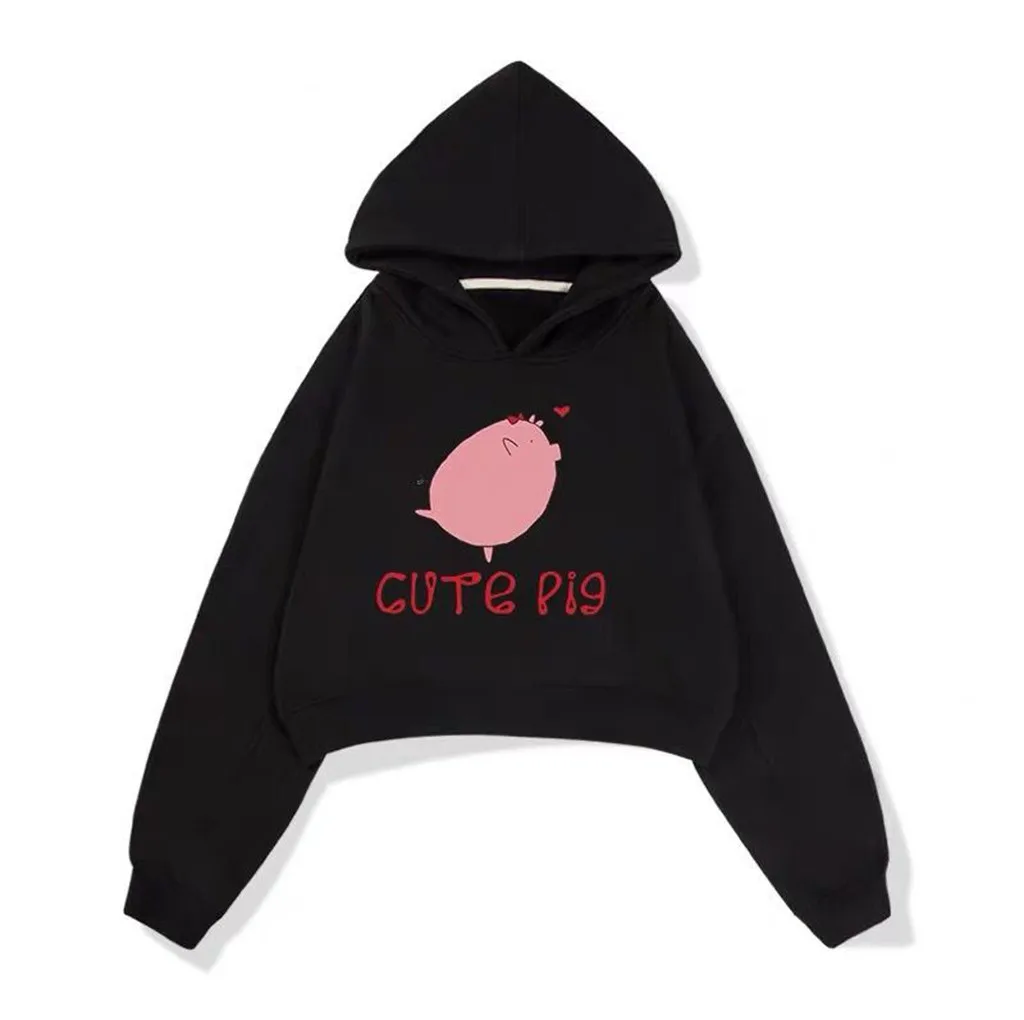 Hoodies Women Autumn 2019 Cartoon Print Hooded Harajuku Streetwear Crop Top Hoodie Hoodies And Sweatshirts Women Pullovers