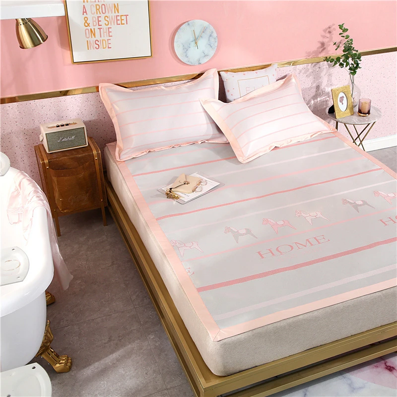 

Summer High-end Jacquard Ice Silk Mat Sets Soft Comfortable Viscose Fiber Folding Cool Mat Pillowcase Three-piece Fashion Simple