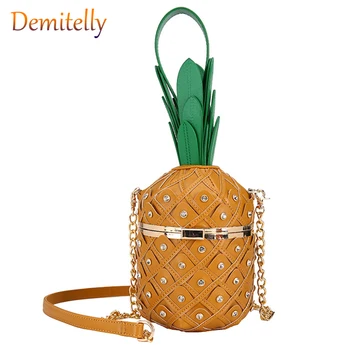 

High Quality Women's Party Tote Bag Fashion Ladies Pineapple Design Chain Messenger Bag Female New PU Leather Fruit Wallet