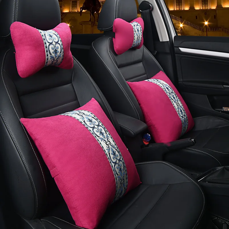 

Car Headrest Pillow Fabric 4 Four-piece Set Car One-to-Neck Support Pillow Lumbar Support Pillow Back Cushion Four Seasons