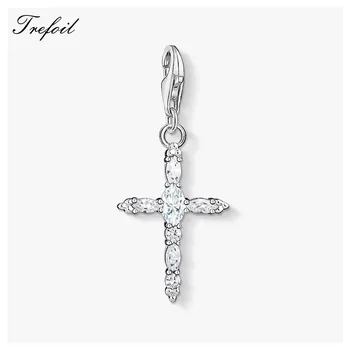 

White CZ Iconic Cross Charms Pendant,Jewelry 925 Sterling Silver Trendy Faith Gift For Women Fit Bracelet Necklace Bag 2018 New