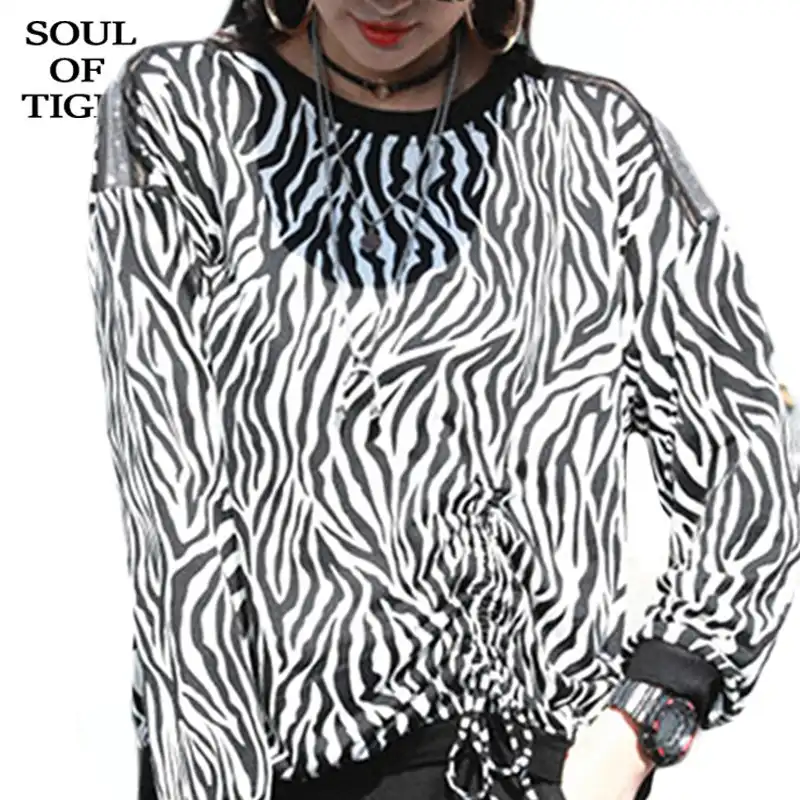 魂のタイガー新韓国デザイナー春女性ルースストライプtシャツレディース長袖プリントトップスヴィンテージtシャツプラスサイズ Tシャツ Aliexpress